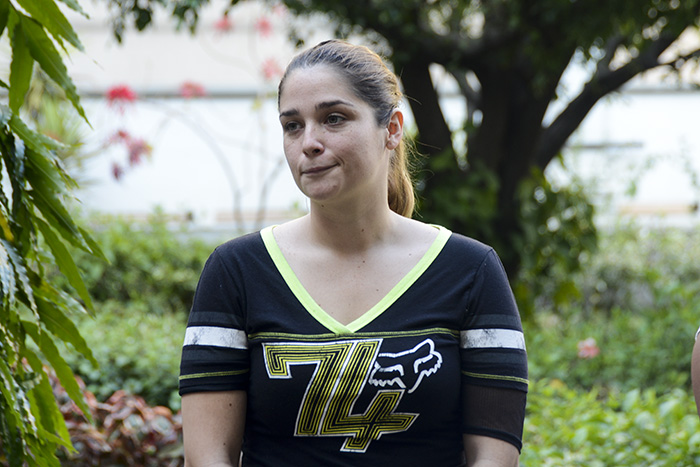 La expresentadora de televisión y locutora radial, Pamela Posada, fue presentada por la PolicÃa Nacional Civil (PNC), acusada de se parte de una red salvadoreña ligada al Cártel de Sinaloa. Foto: Vladimir Chicas.