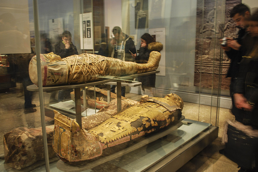 Exhibición de las momias de Egipto en el Museo Británico, ubicado en la ciudad de Londres.  La colección del Museo Británico  se centra en el arte antiguo principalmente. Foto: Nicole Chicas